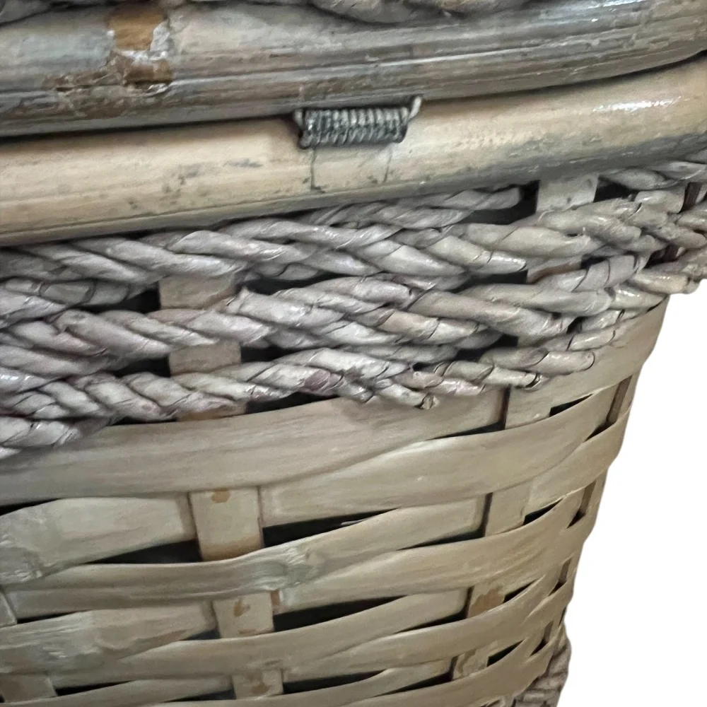 Vintage Large Pastel Rattan Picnic Basket with handles & food blanket